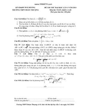 Đề thi thử đại học lần 1 năm 2014 môn thi Toán khối A, A1, B, D - Trường THPT Hà Huy Tập